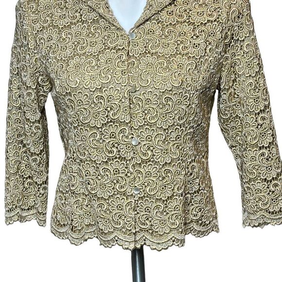 Talbots vintage metallic gold lace overlay evening jacket size 4 - Picture 7 of 16